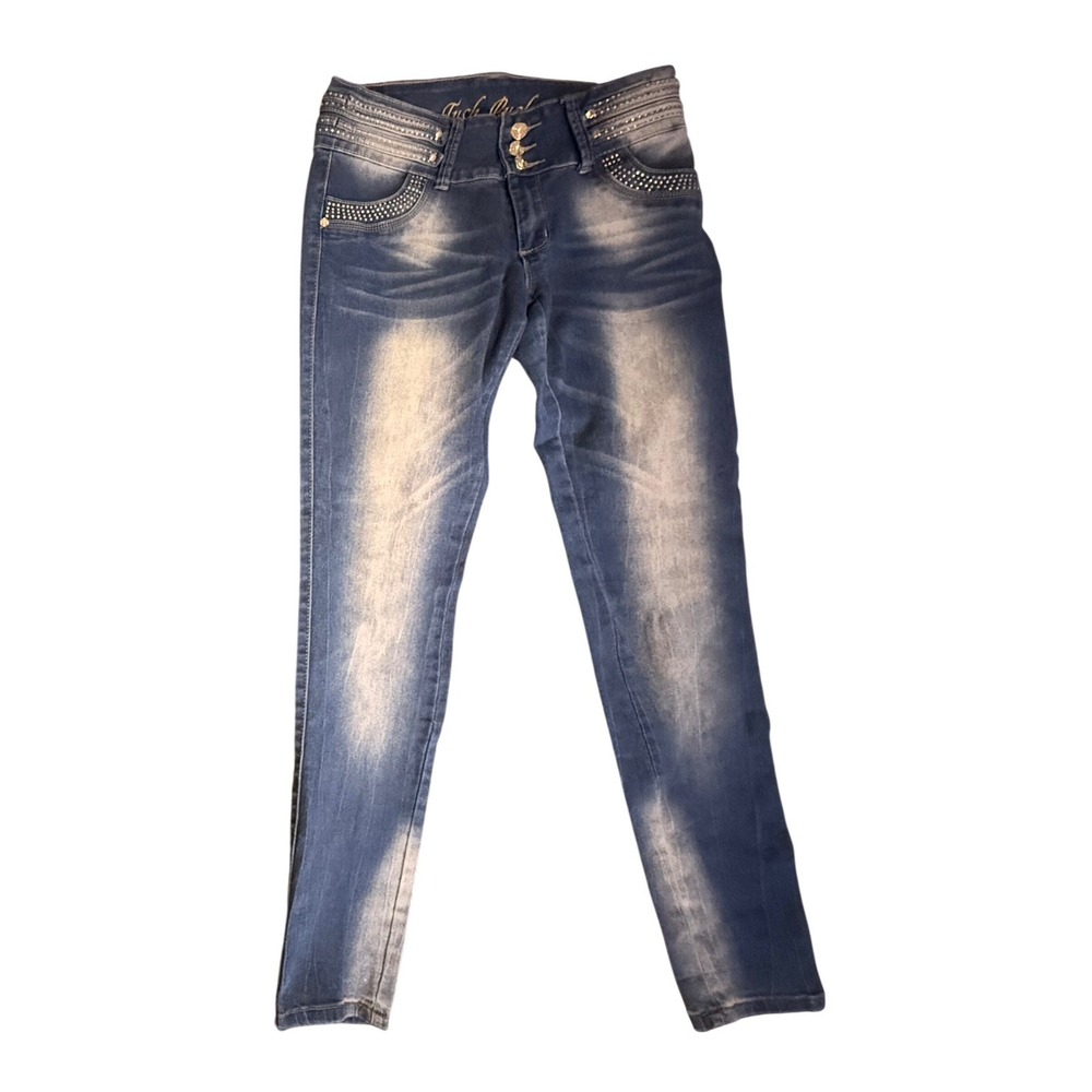 Tush Push Skinny Jeans Womens 11 Blue Rhinestone Embellished High Rise Stretch